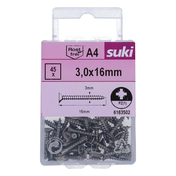 Vis agglo tete fraisee pozidriv 3x16 inox A4 lot de 45 pieces