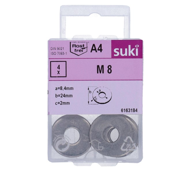 Rondelle large diametre 8mm inox A4 lot de 4 pieces
