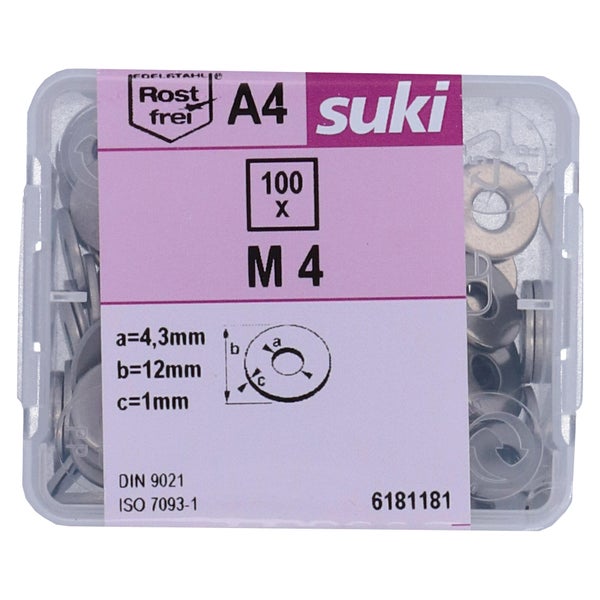 Rondelle large diametre 4mm inox A4 lot de 100 pieces