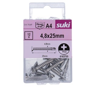 Vis tole tete fraisee 4,8x25 inox A4 lot de 12 pieces