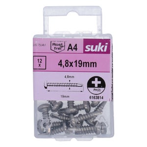 Vis tole tete ronde 4,8x19 inox A4 lot de 12 pieces