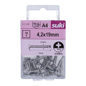 Vis tole tete fraisee 4,2x19 inox A4 lot de 18 pieces