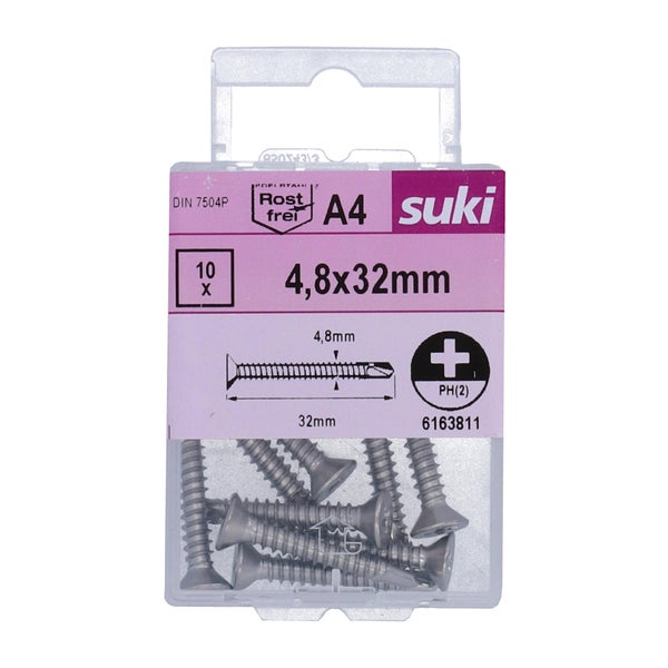 Vis tole tete fraisee 4,8x32 inox A4 lot de 10 pieces