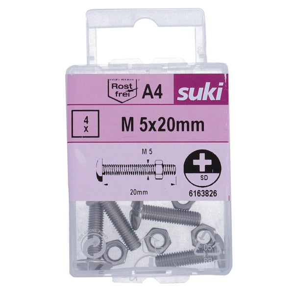 Boulon poelier 5x20 inox A4 lot de 4 pieces