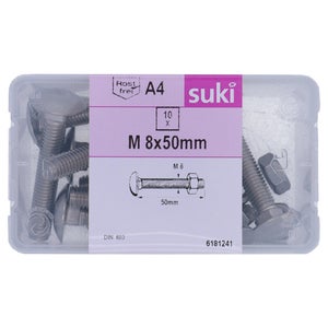 Boulon tete ronde collet carre 8x50 inox A4 lot de 10 pieces