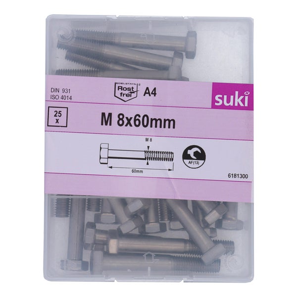 Boulon tete hexagonale 8x60 inox A4 lot de 25 pieces