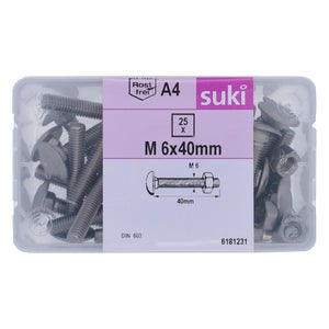 Boulon tete ronde collet carre 6x40 inox A4 lot de 25 pieces