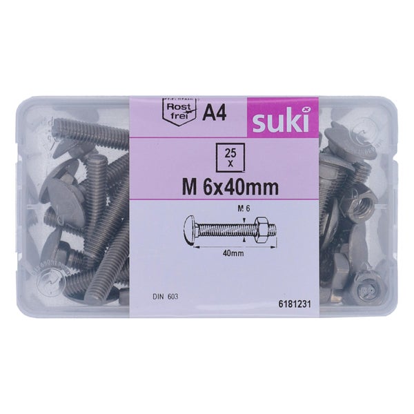 Boulon tete ronde collet carre 6x40 inox A4 lot de 25 pieces