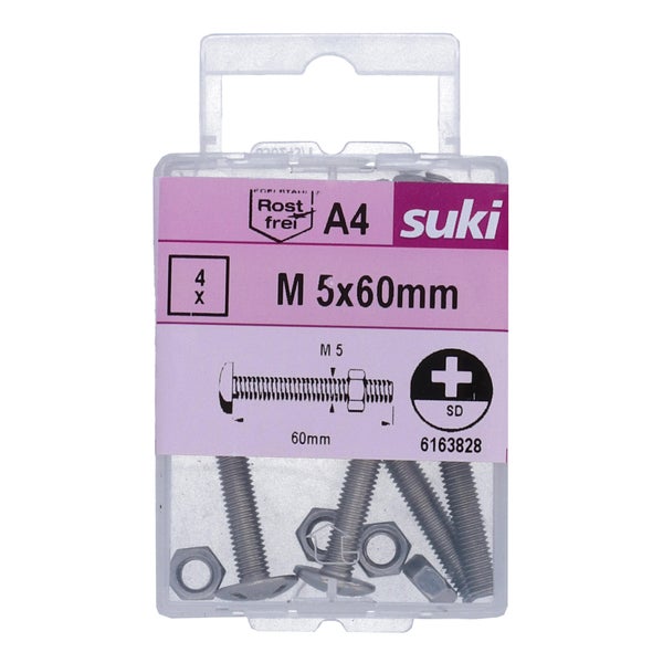 Boulon poelier 5x60 inox A4 lot de 4 pieces