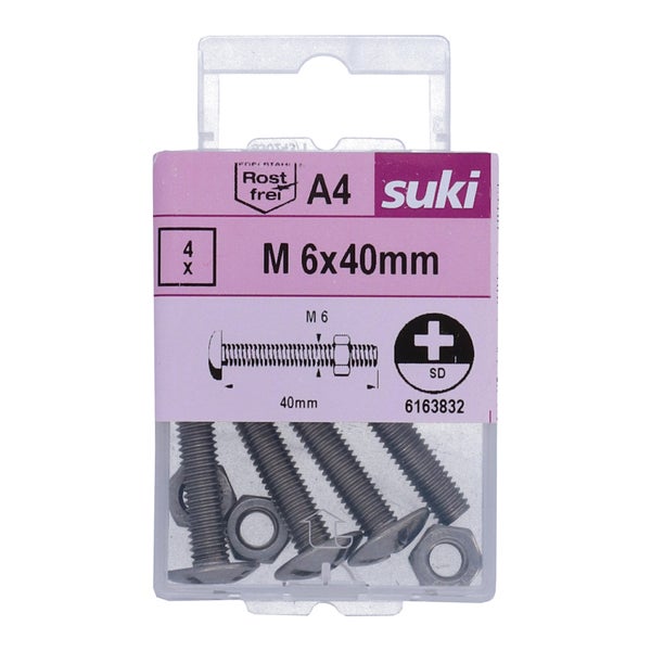 Boulon poelier 6x40 inox A4 lot de 4 pieces