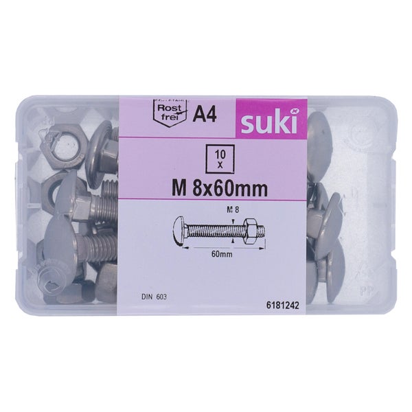 Boulon tete ronde collet carre 8x60 inox A4 lot de 10 pieces
