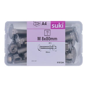 Boulon tete ronde collet carre 8x80 inox A4 lot de 10 pieces