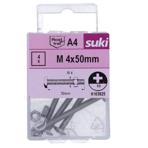Boulon poelier 4x50 inox A4 lot de 4 pieces