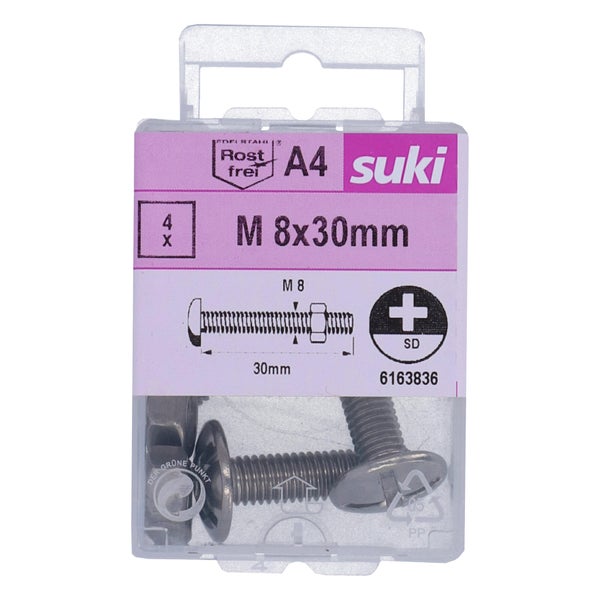 Boulon poelier 8x30 inox A4 lot de 4 pieces