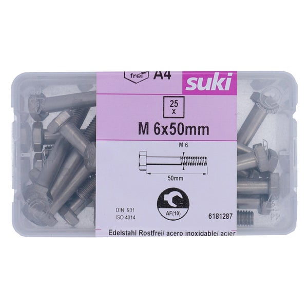 Boulon tete hexagonale 6x50 inox A4 lot de 25 pieces