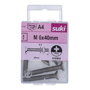Boulon tete fraisee 6x40 inox A4 lot de 4 pieces