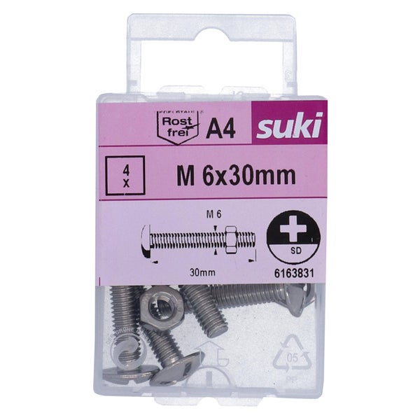 Boulon poelier 6x30 inox A4 lot de 4 pieces