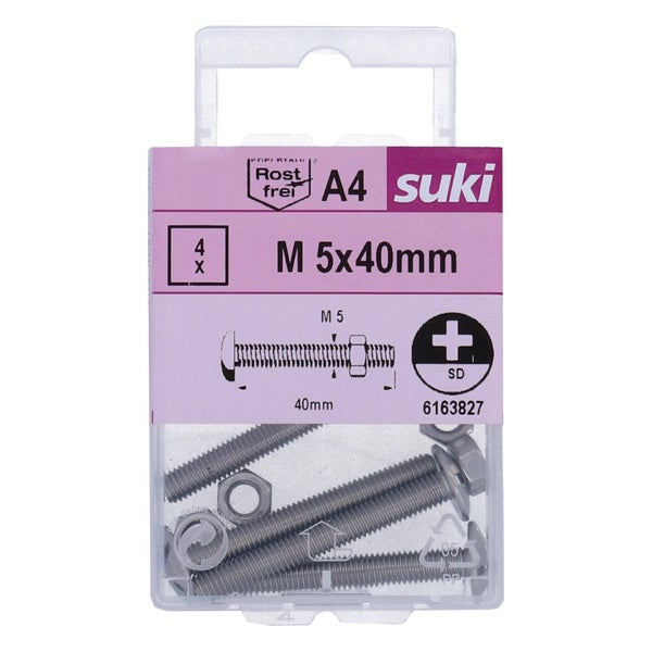 Boulon poelier 5x40 inox A4 lot de 4 pieces