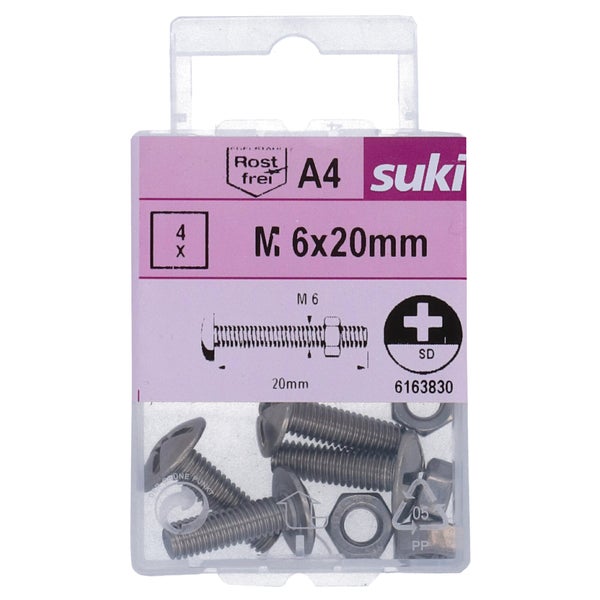 Boulon poelier 6x20 inox A4 lot de 4 pieces
