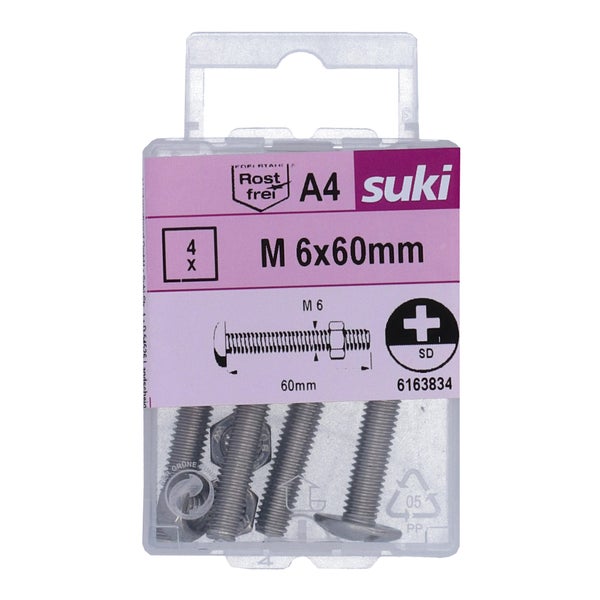 Boulon poelier 6x60 inox A4 lot de 4 pieces