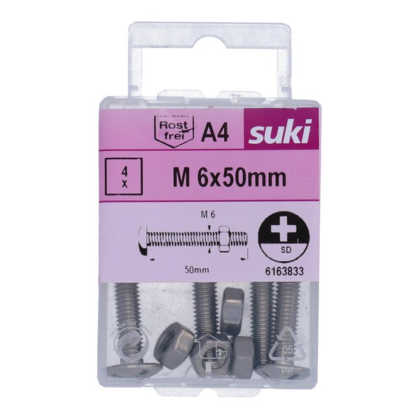 Boulon poelier 6x50 inox A4 lot de 4 pieces