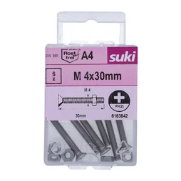 Boulon tete fraisee 4x30 inox A4 lot de 6 pieces