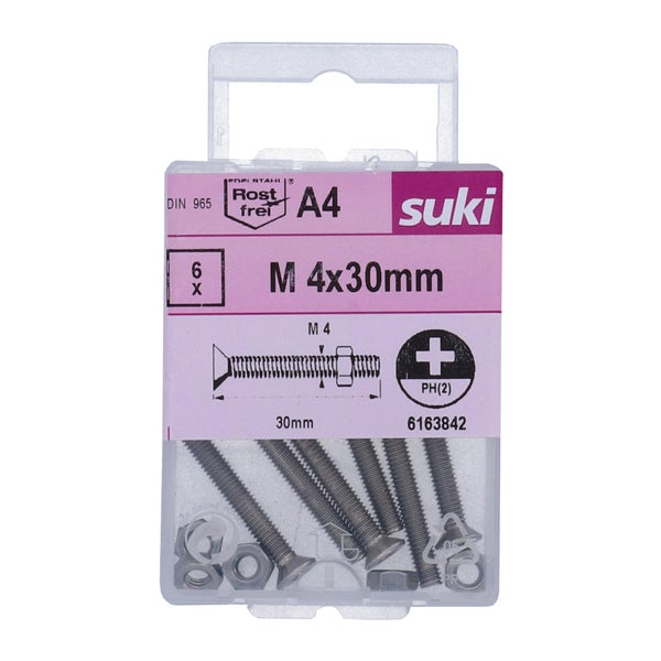 Boulon tete fraisee 4x30 inox A4 lot de 6 pieces