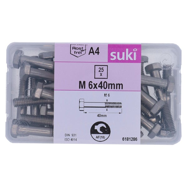 Boulon tete hexagonale 6x40 inox A4 lot de 25 pieces