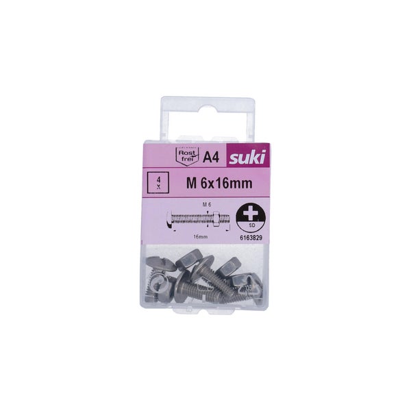 Boulon poelier 6x16 inox A4 lot de 4 pieces