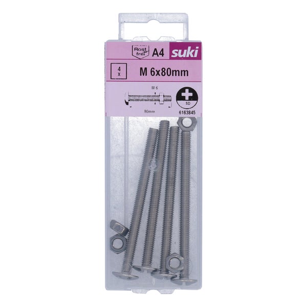 Boulon poelier 6x80 inox A4 lot de 4 pieces