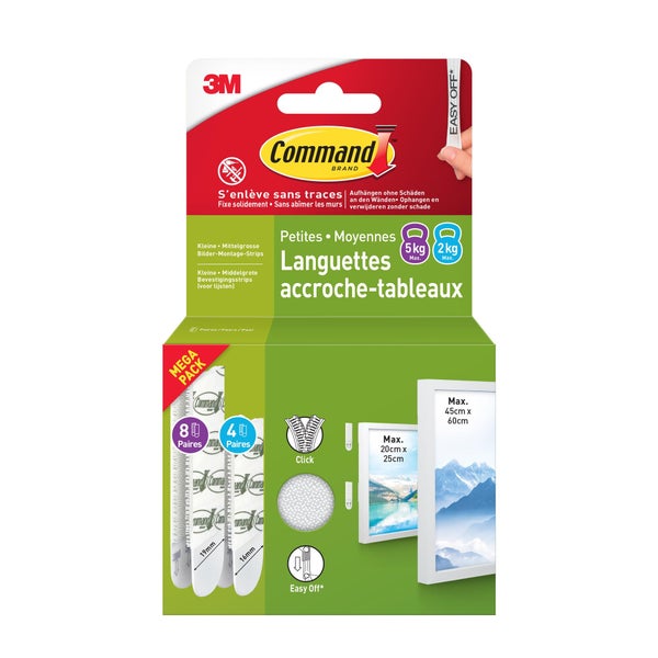 Lot de 12 Languette adhésive blanc Command 3M