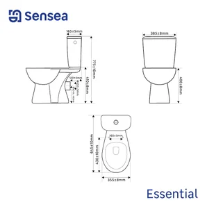 Pack WC à poser sortie horizontal sans bride (sans rebord) Essential SENSEA