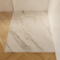 Receveur de douche extraplat, résine, marbre blanc L.70 x l.100 cm, Neo