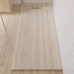 Receveur de douche extraplat, résine, travertin L.70 x l.140 cm, Neo