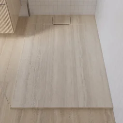 Receveur de douche extraplat, résine, travertin L.120 x l.80 cm, Neo