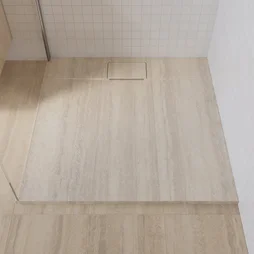 Receveur de douche extraplat, résine, travertin L.90 x l.90 cm, Neo