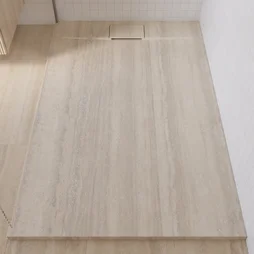 Receveur de douche extraplat, résine, travertin L.160 x l.90 cm, Neo