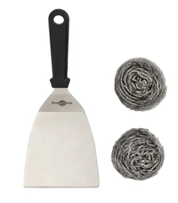 Kit de nettoyage KRAMPOUZ pour plancha inox, 1 spatule coudee + 2 boules inox