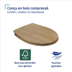 Abattant wc bois compresse purity frein de chute declip chene sensea