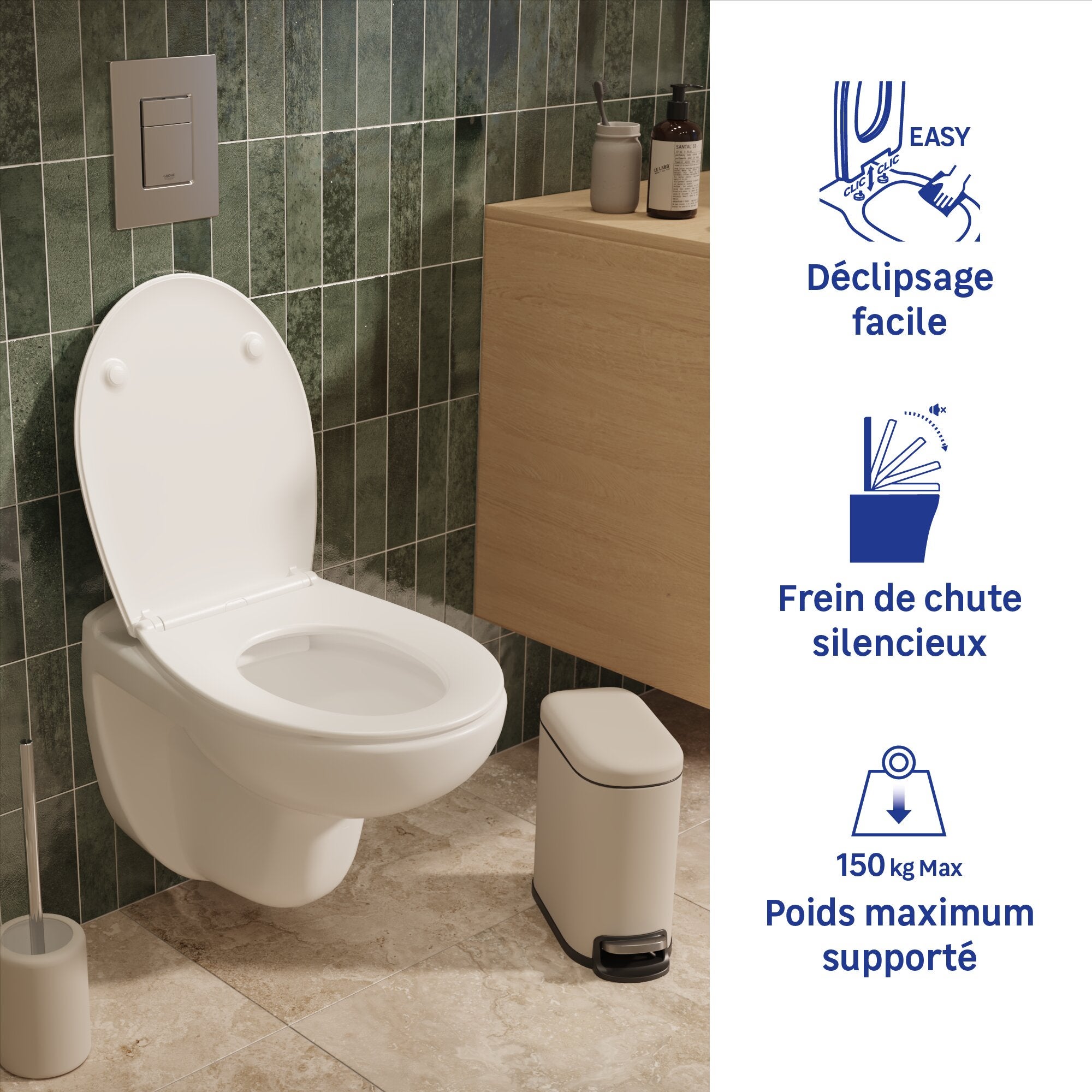 Abattant WC Déclipsable Avec Frein De Chute - Plastique Thermodur Remix Blanc - Neuf