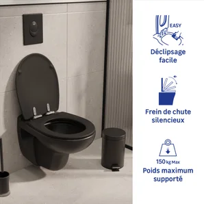 Abattant wc bois compresse purity frein de chute declip noir sensea