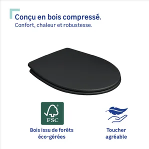 Abattant wc bois compresse purity frein de chute declip noir sensea
