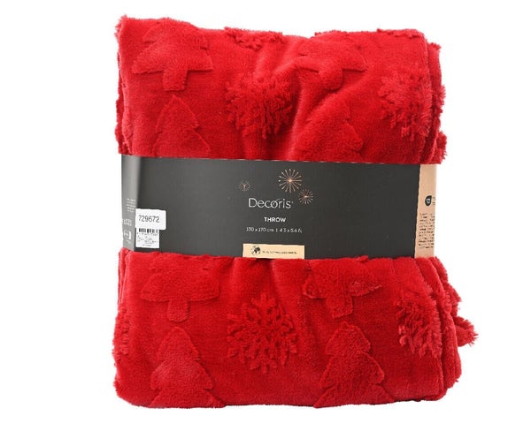 Plaid noel polyester tricote rouge uni 130x170x1.5cm