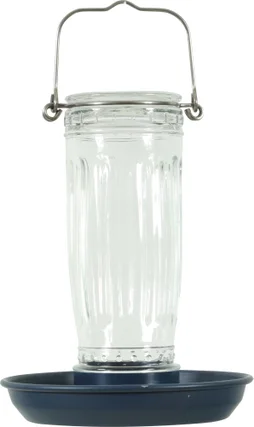 Mangeoire oiseaux du jardin verre/métal d16 h28cm marine Zolux