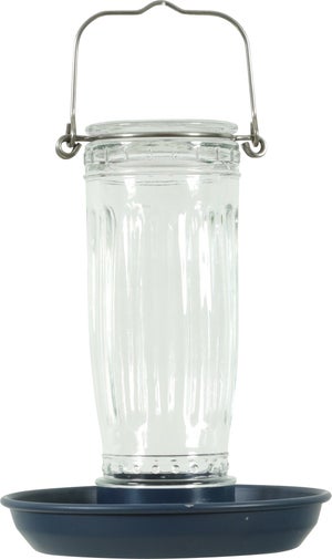 Mangeoire oiseaux du jardin verre/metal d16 h28cm marine Zolux