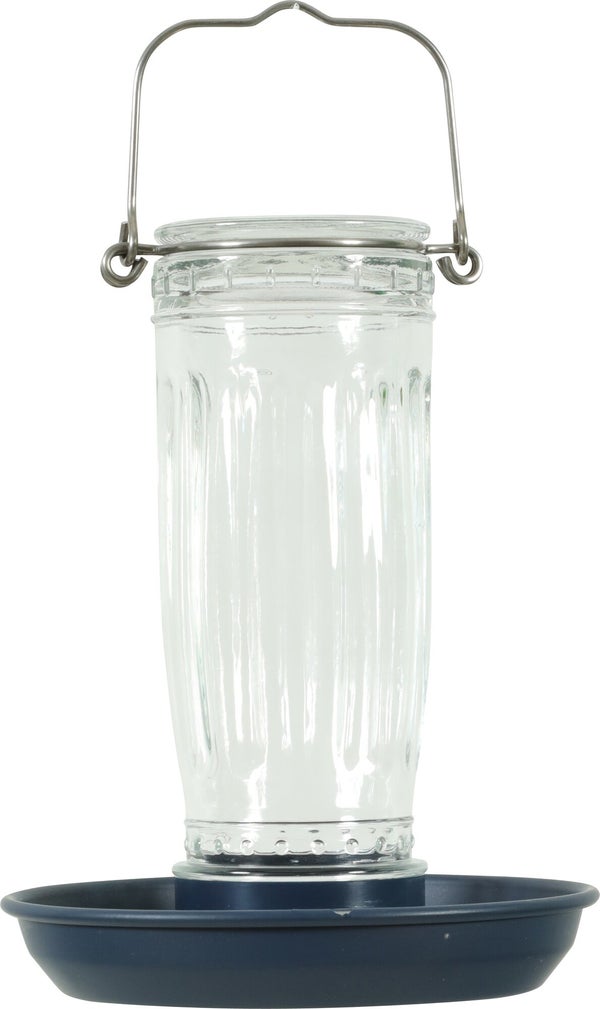 Mangeoire oiseaux du jardin verre/metal d16 h28cm marine Zolux