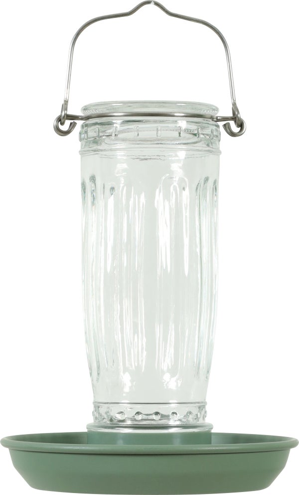 Mangeoire oiseaux du jardin verre/metal d16 h28cm sauge Zolux