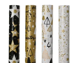 Papier cadeau Elegance 4 motifs blanc/noir/or pefc 2x0,7m 55g/m²