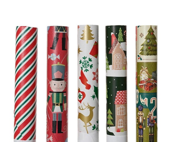 Papier cadeau tradition 5 motifs Noel rge/vert/blc pefc 2x0,7m 55g/m²