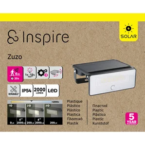 Projecteur solaire avec détecteur, 2000 Lumen, blanc neutre, Zuzo noir INSPIRE